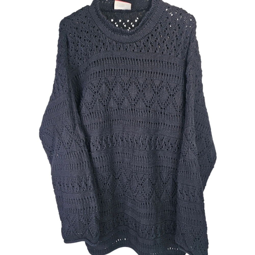 Forelli Vintage Heavy Cotton Crochet Black Cowl Neck Sweater, EUC, Size Large